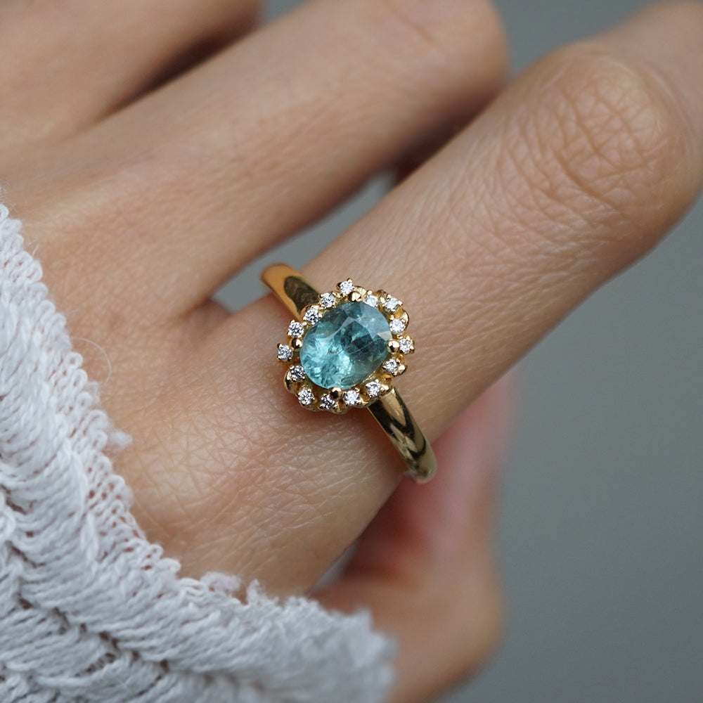 One Of A Kind: Oval Seafoam Tourmaline Bloom Diamond Ring