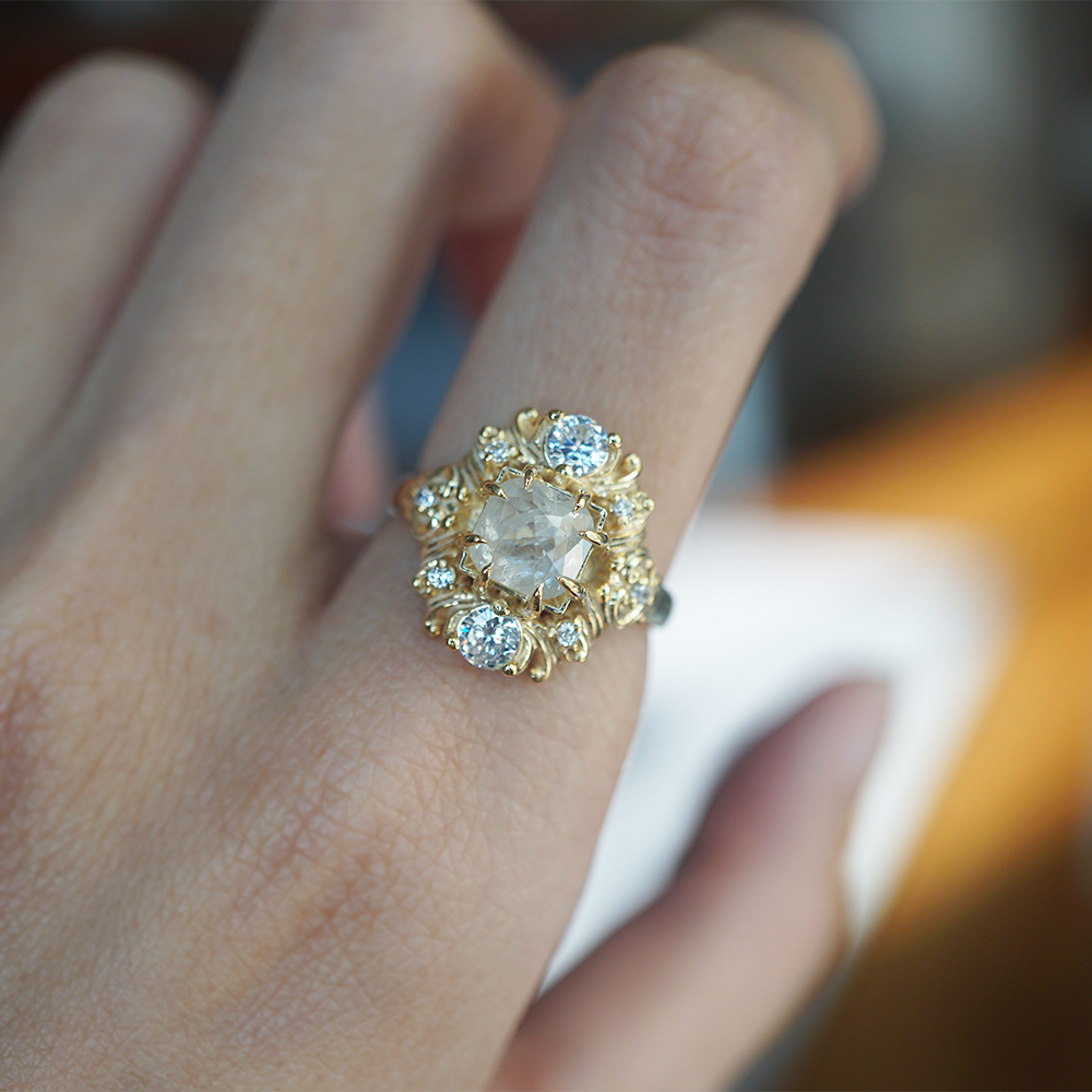 One Of A Kind: Salt & Pepper Diamond Aurora Crown Ring in 14K and 18K Gold