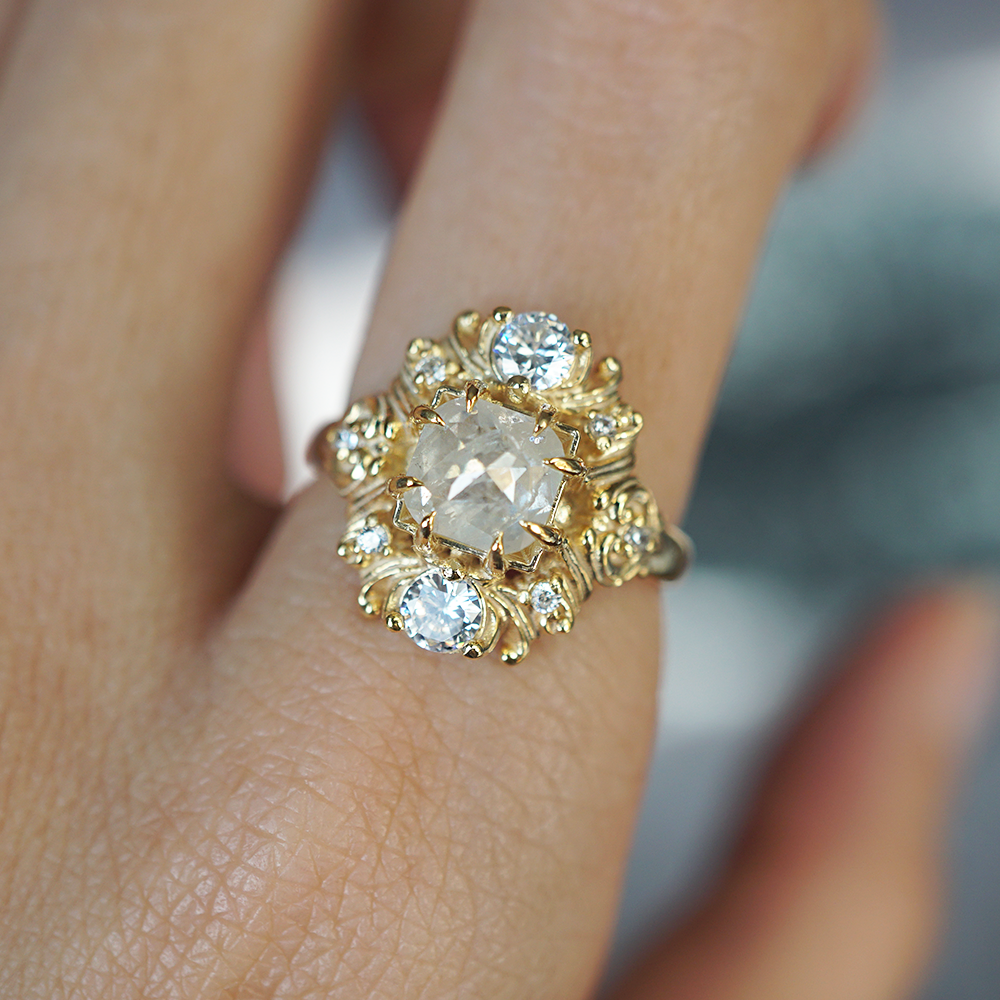 One Of A Kind: Salt & Pepper Diamond Aurora Crown Ring in 14K and 18K Gold