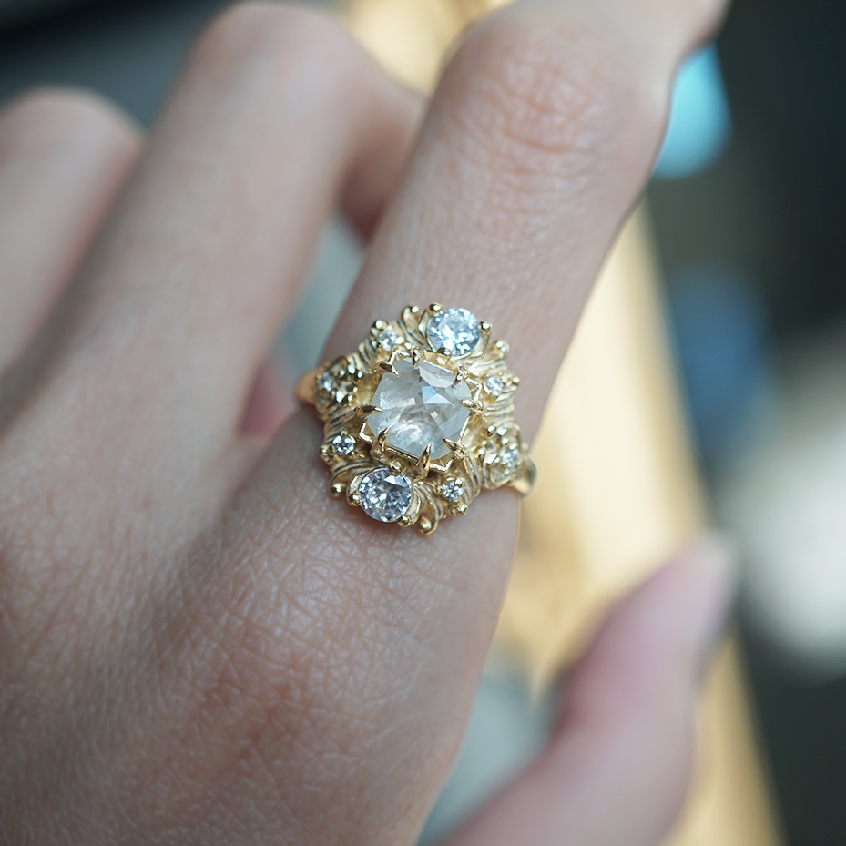 One Of A Kind: Salt & Pepper Diamond Aurora Crown Ring in 14K and 18K Gold