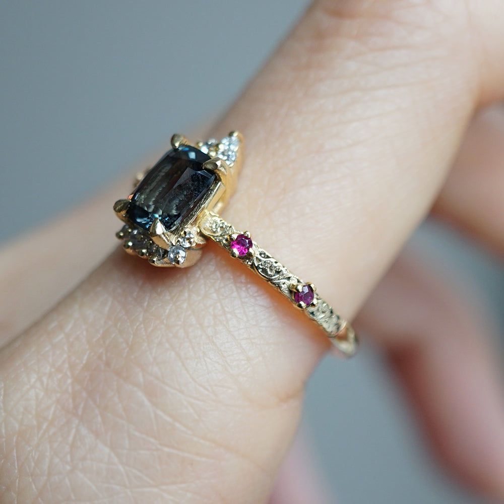 Mystique of the Nile Metallic Spinel & Ruby Ring in 14K and 18K Gold