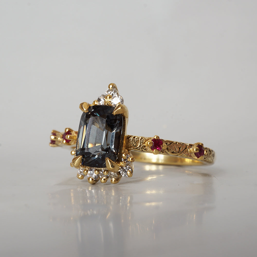 Mystique of the Nile Metallic Spinel & Ruby Ring in 14K and 18K Gold