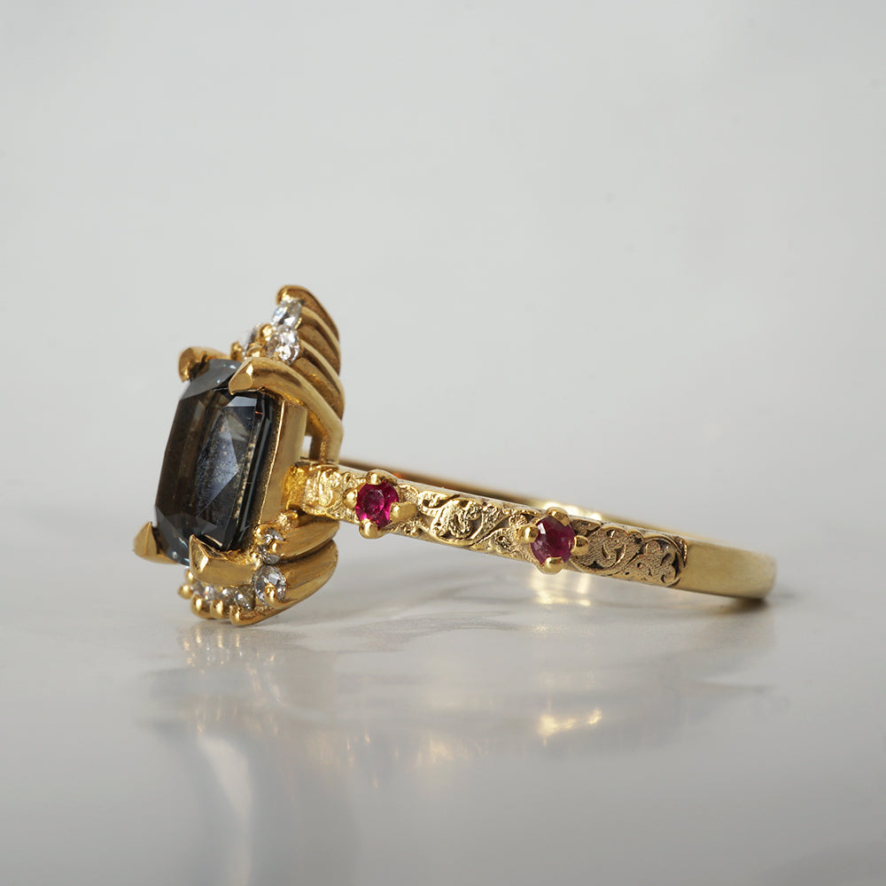 Mystique of the Nile Metallic Spinel & Ruby Ring in 14K and 18K Gold