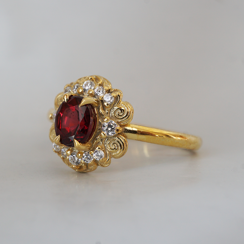 Red Spinel Rosaire Ring in 14K and 18K Gold