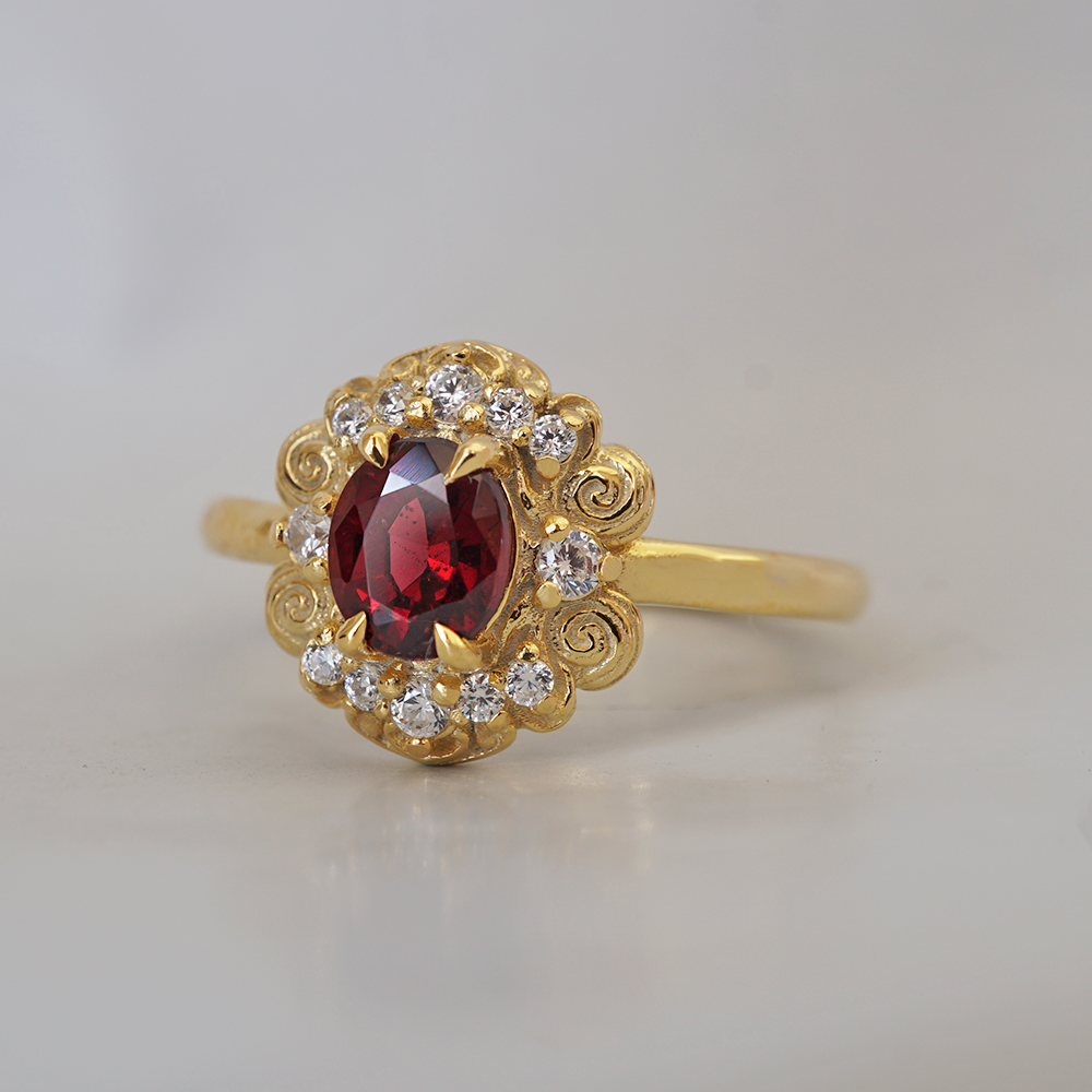 Red Spinel Rosaire Ring in 14K and 18K Gold