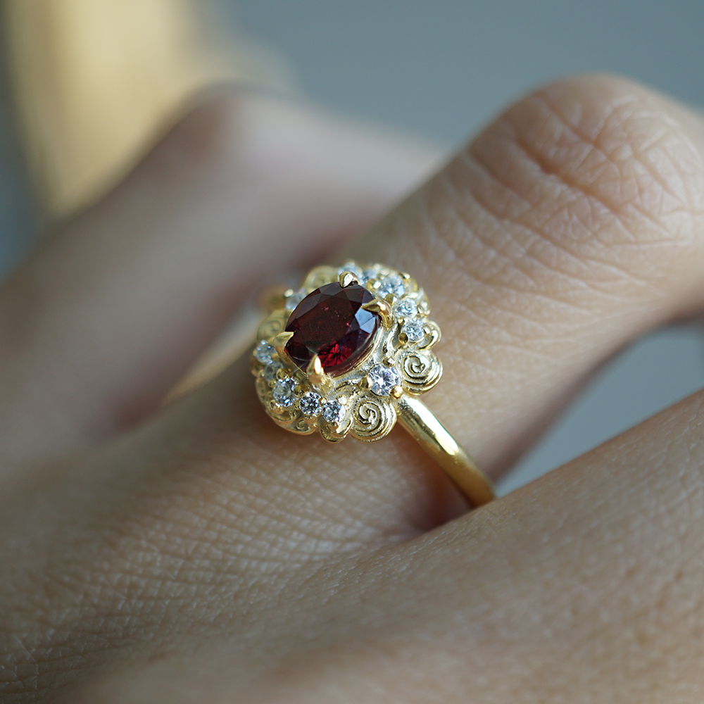 Red Spinel Rosaire Ring in 14K and 18K Gold