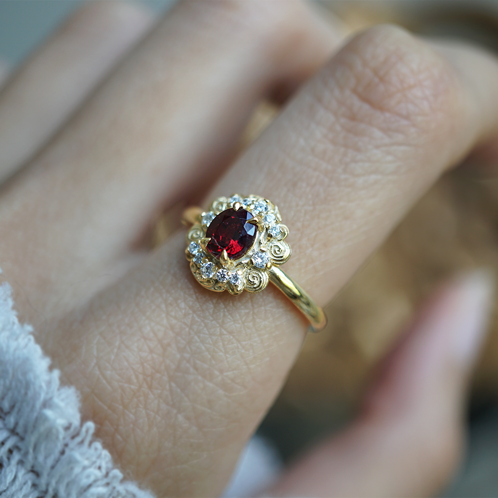 Red Spinel Rosaire Ring in 14K and 18K Gold