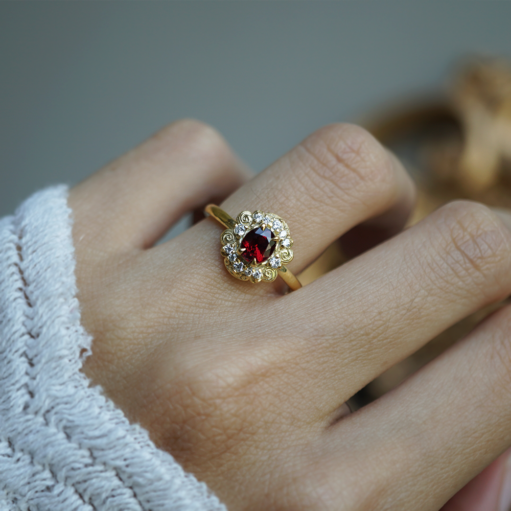 Red Spinel Rosaire Ring in 14K and 18K Gold