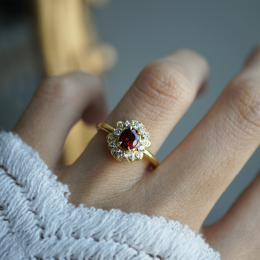 Red Spinel Rosaire Ring in 14K and 18K Gold