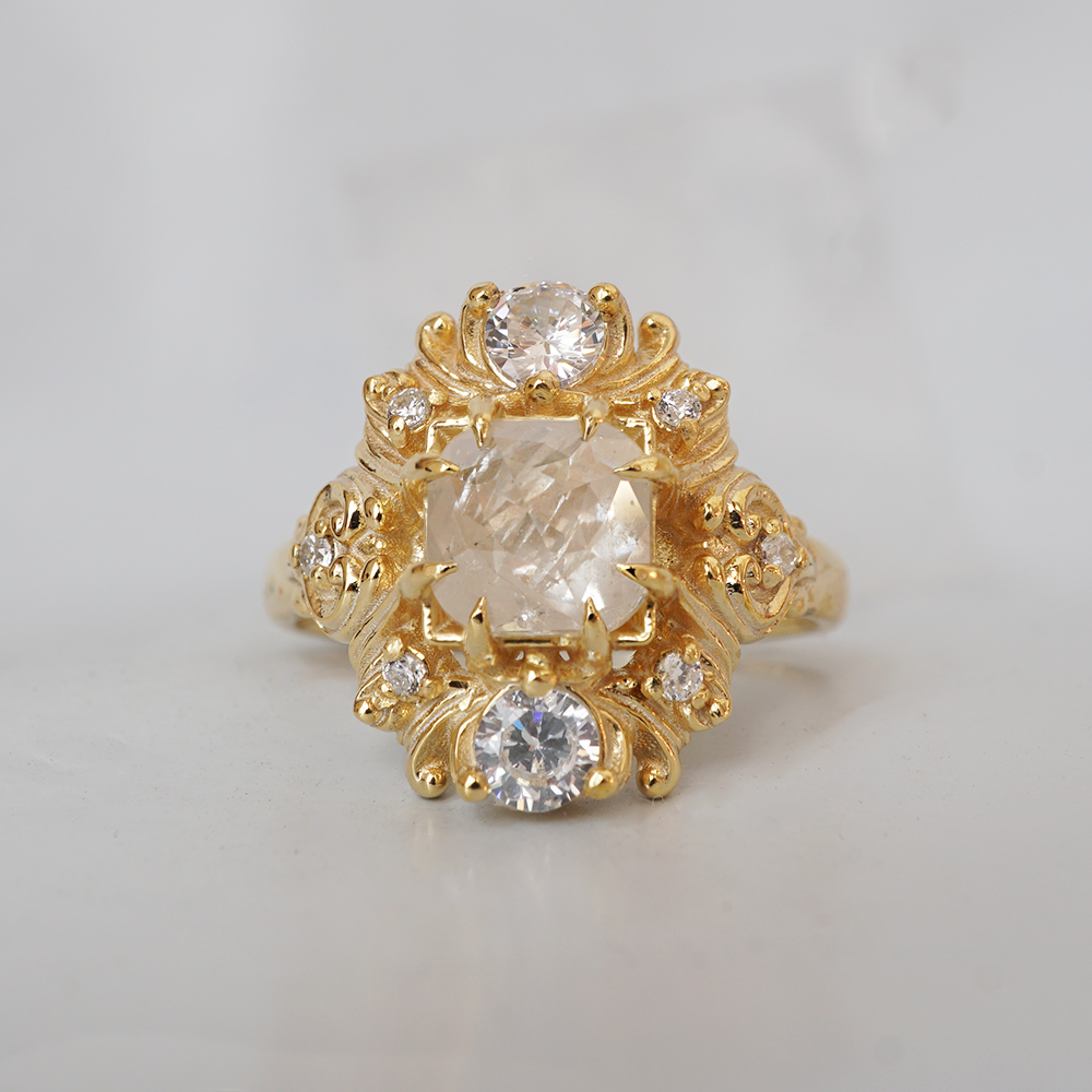 One Of A Kind: Salt & Pepper Diamond Aurora Crown Ring in 14K and 18K Gold