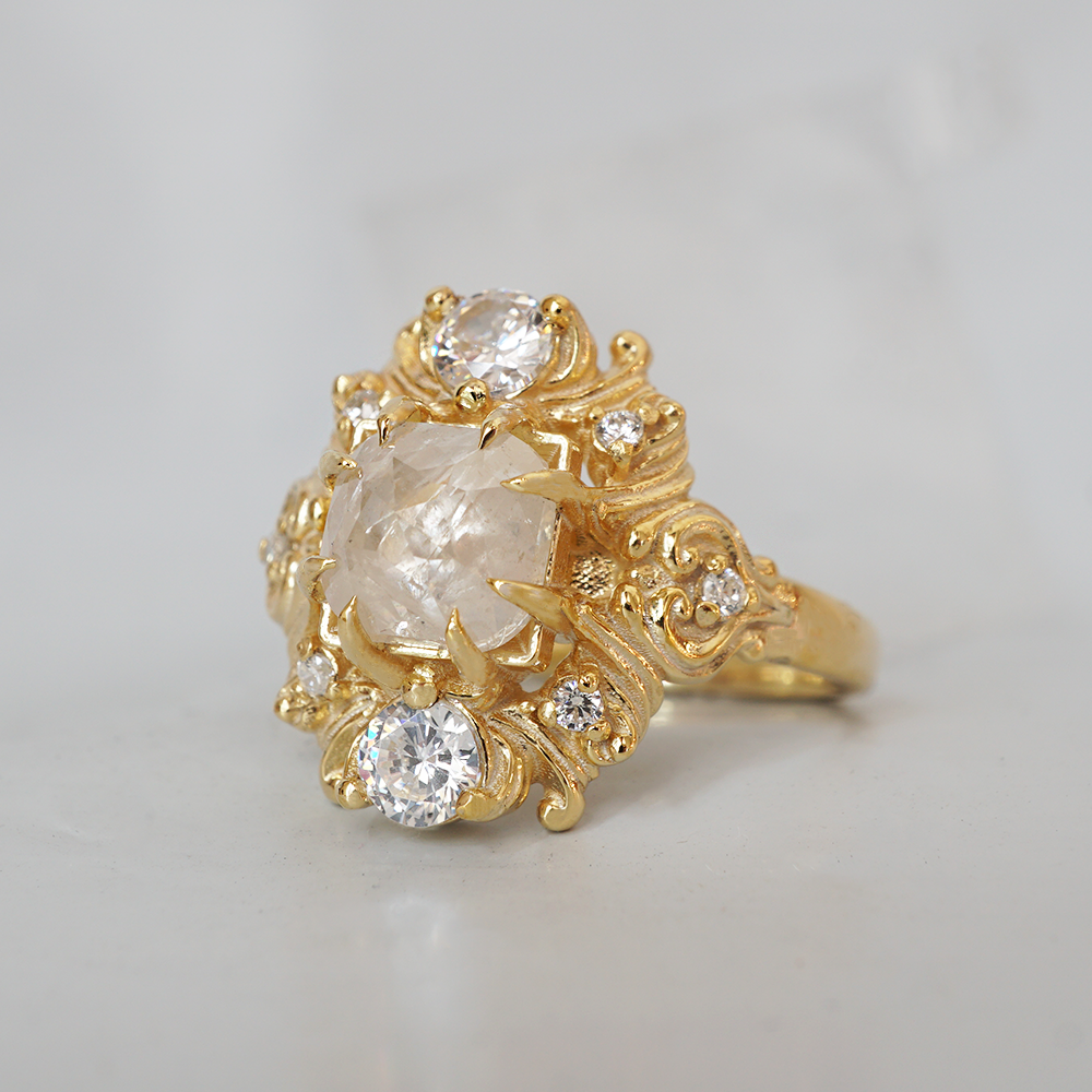 One Of A Kind: Salt & Pepper Diamond Aurora Crown Ring in 14K and 18K Gold