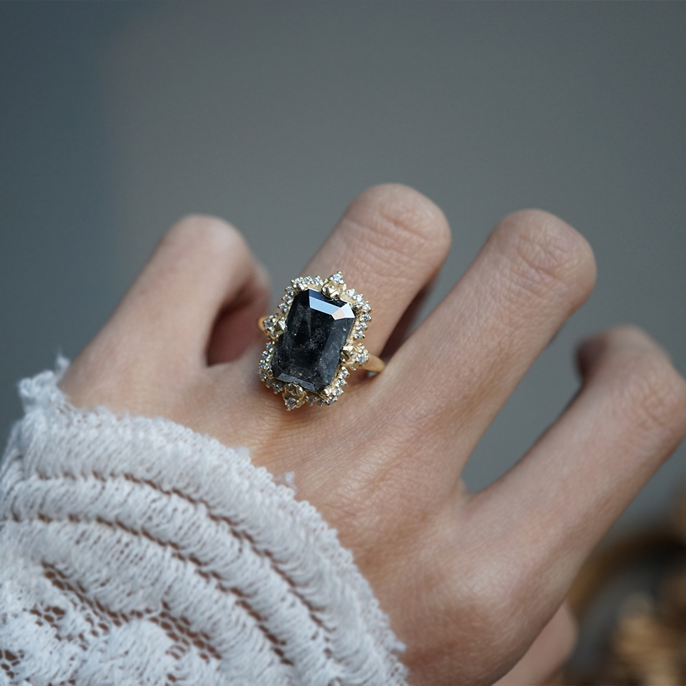 One Of A Kind: Imperium Noctis Salt & Pepper Diamond Ring in 14K and 18K Gold, 4.15ct