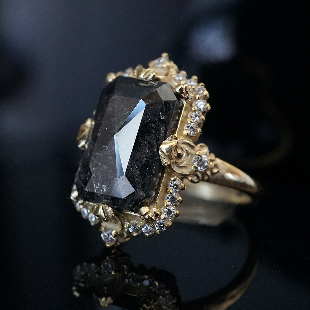 One Of A Kind: Imperium Noctis Salt & Pepper Diamond Ring in 14K and 18K Gold, 4.15ct