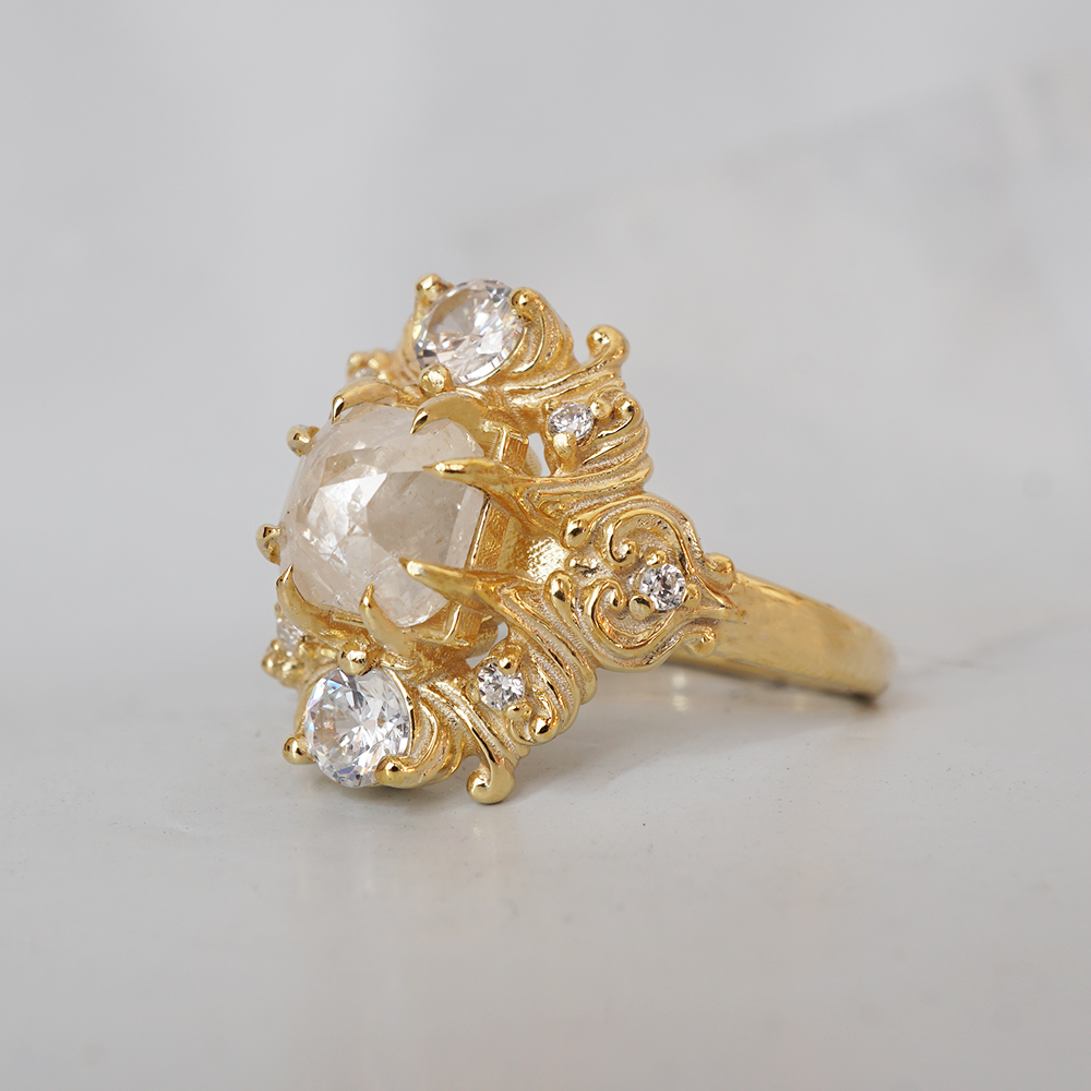 One Of A Kind: Salt & Pepper Diamond Aurora Crown Ring in 14K and 18K Gold