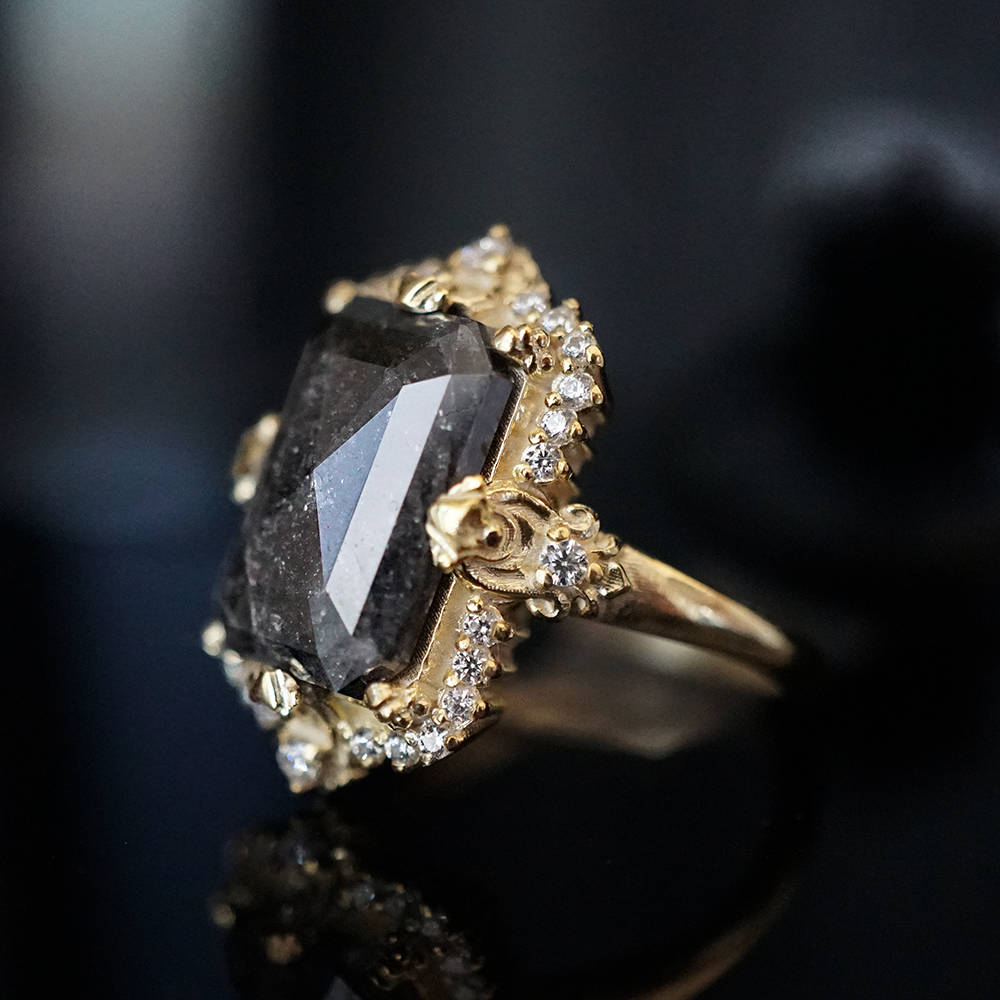 One Of A Kind: Imperium Noctis Salt & Pepper Diamond Ring in 14K and 18K Gold, 4.15ct