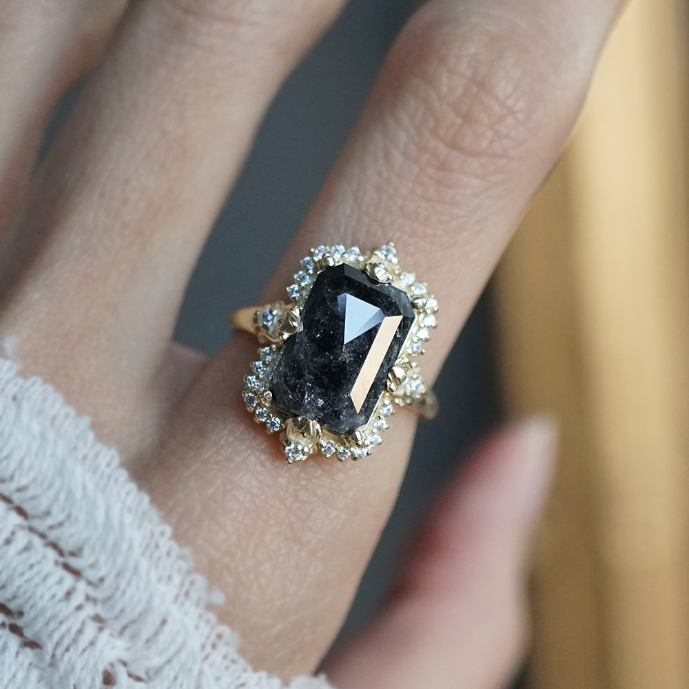 One Of A Kind: Imperium Noctis Salt & Pepper Diamond Ring in 14K and 18K Gold, 4.15ct