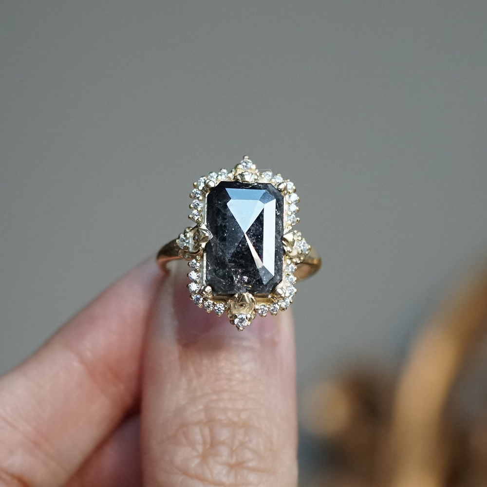 One Of A Kind: Imperium Noctis Salt & Pepper Diamond Ring in 14K and 18K Gold, 4.15ct