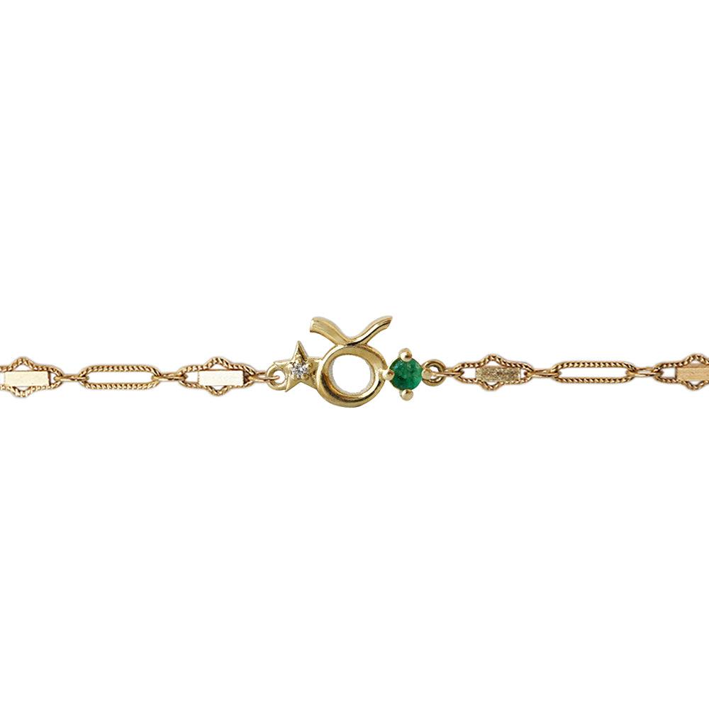 14K Taurus Horoscope Birthstone Bracelet (Emerald + Diamond) - Tippy Taste Jewelry