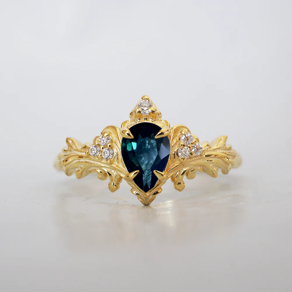 One Of A Kind: Nyx Teal Sapphire Ring in 14K and 18K Gold