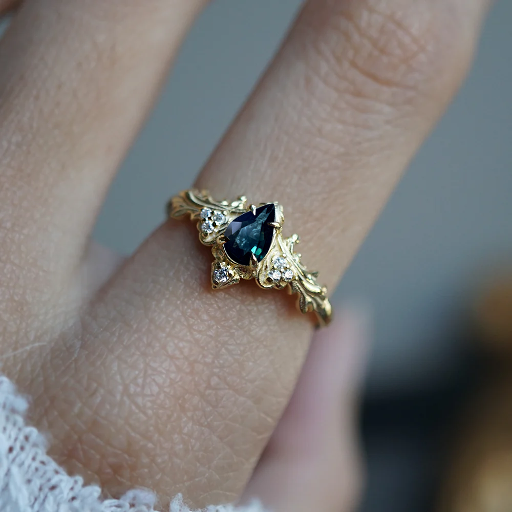 One Of A Kind: Nyx Teal Sapphire Ring in 14K and 18K Gold