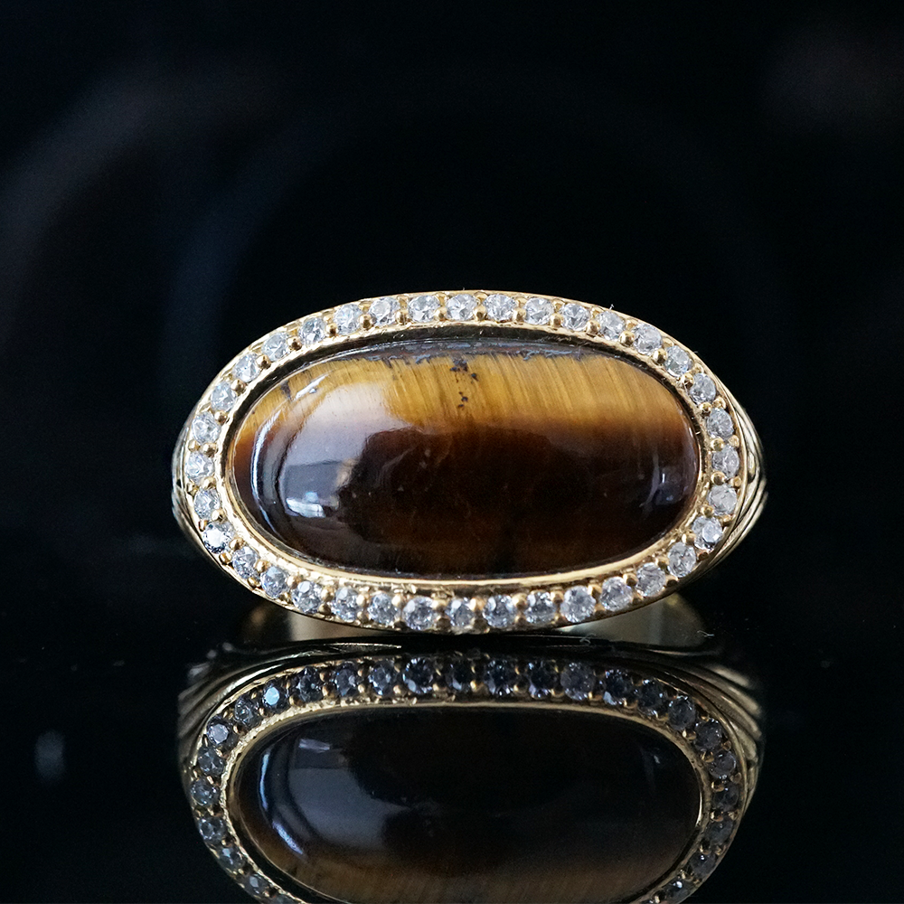 Tiger Eye Aurelian Diamond Ring in Sterling Silver and 14K Gold