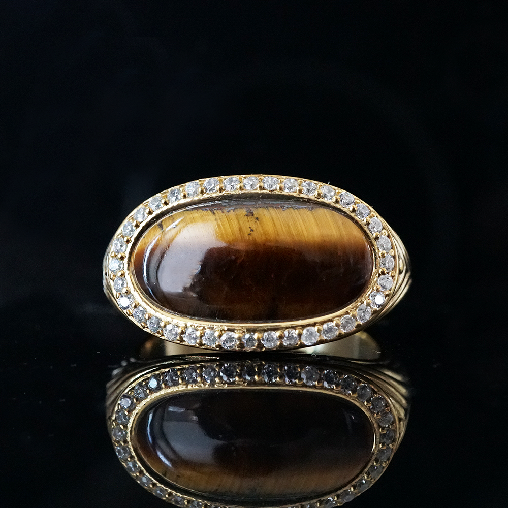 Tiger Eye Aurelian Diamond Ring in Sterling Silver and 14K Gold