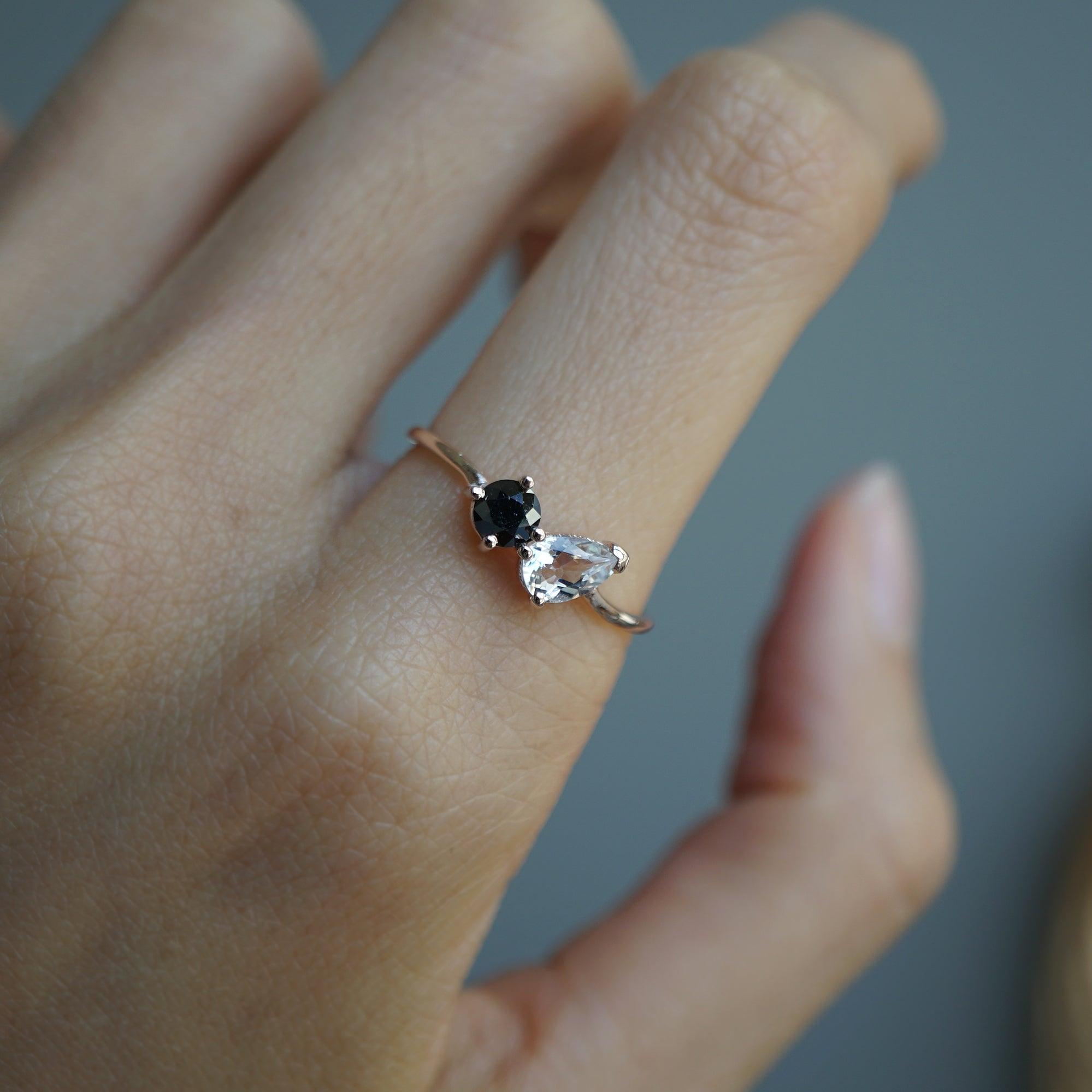 14K Toi et Moi Ring (Salt & pepper Diamond or Black Diamond)