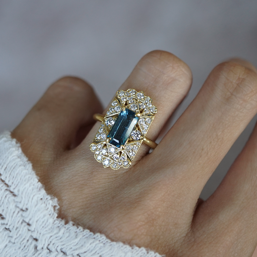 London Blue Topaz Cloud Kiss Diamond Ring in 14K and 18K Gold