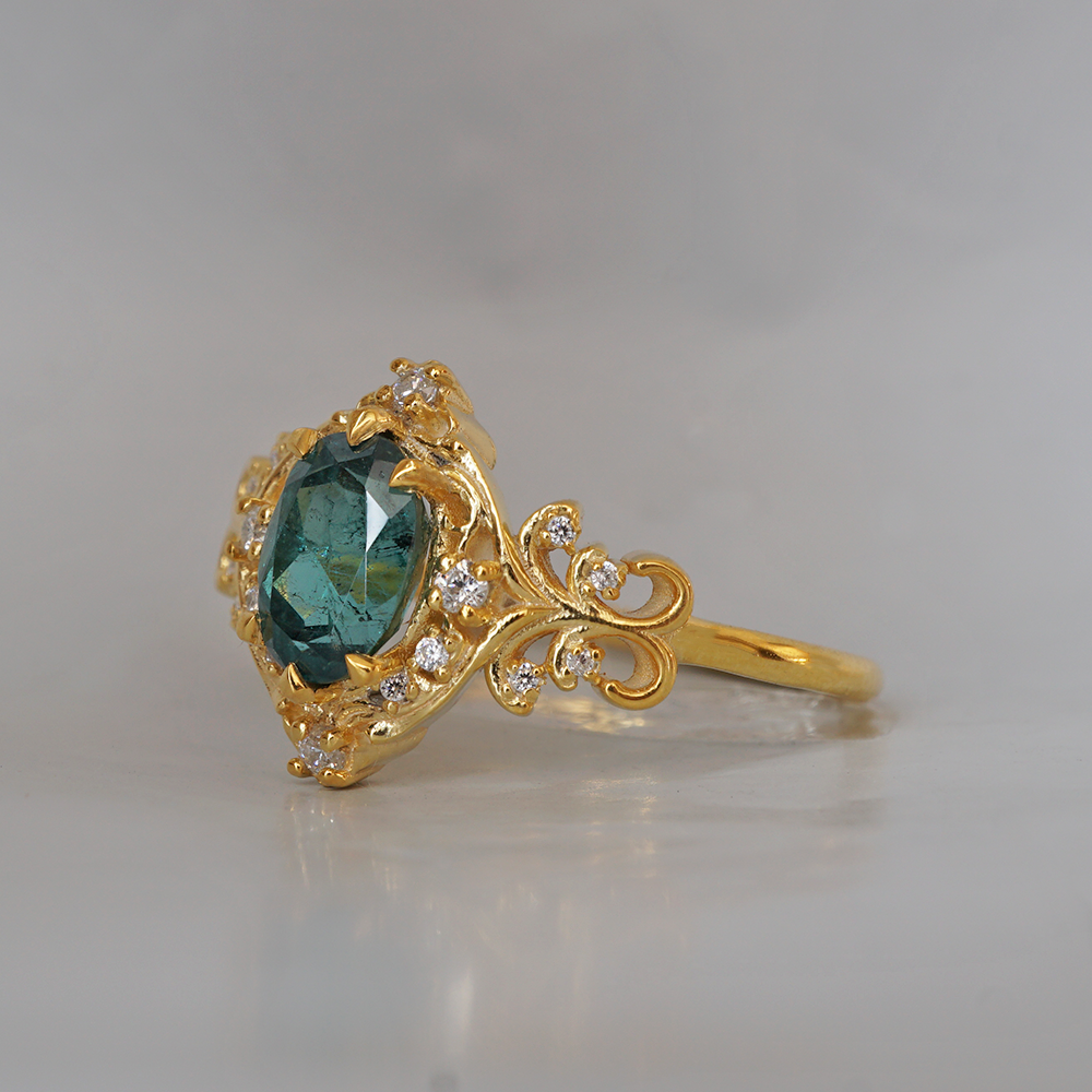 14K Teal Tourmaline Gates of Eden Ring