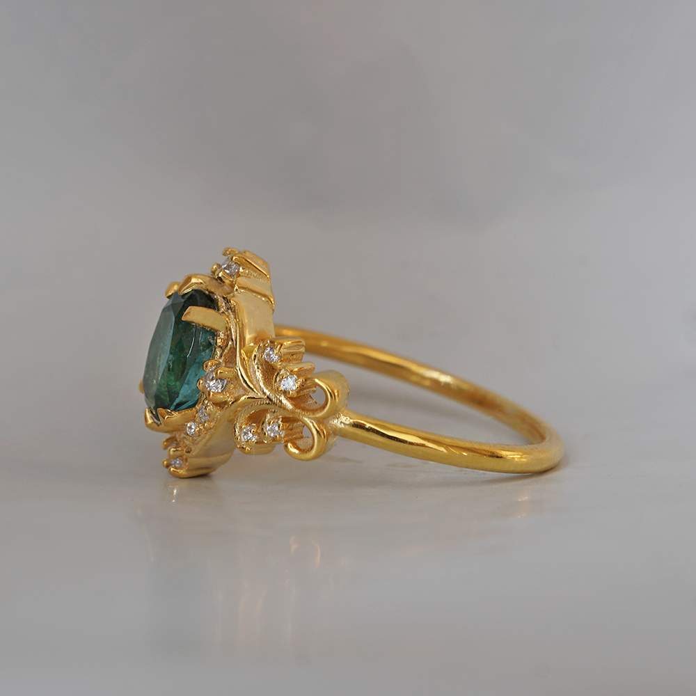 14K Teal Tourmaline Gates of Eden Ring