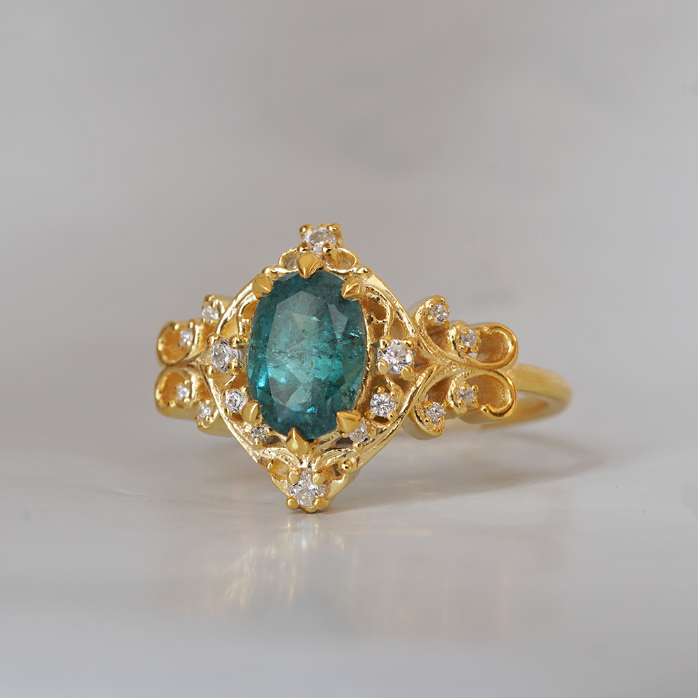 14K Teal Tourmaline Gates of Eden Ring