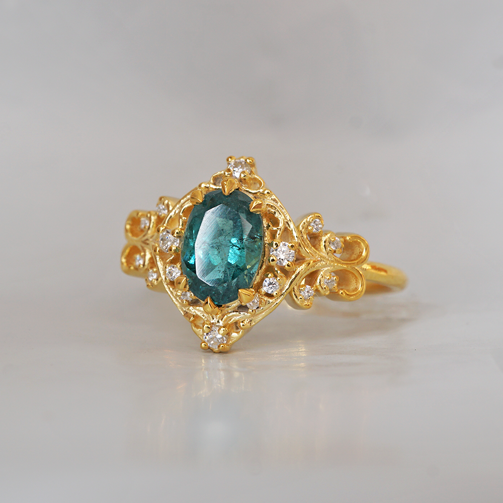 14K Teal Tourmaline Gates of Eden Ring