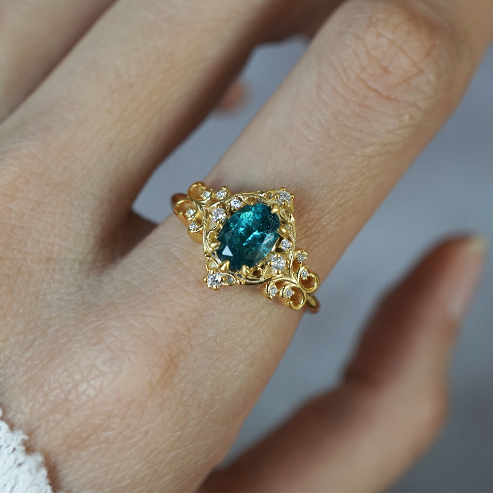 14K Teal Tourmaline Gates of Eden Ring