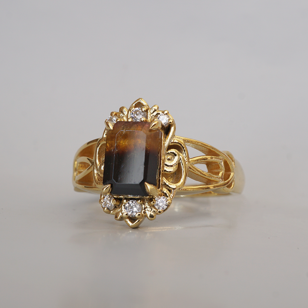 Limited Edition: Golden Eclipse Tourmaline Diamond Ring in 14K and 18K Gold