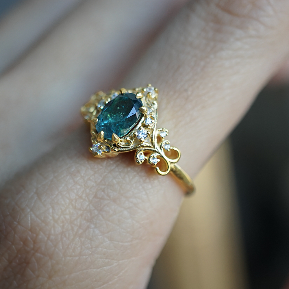 14K Teal Tourmaline Gates of Eden Ring