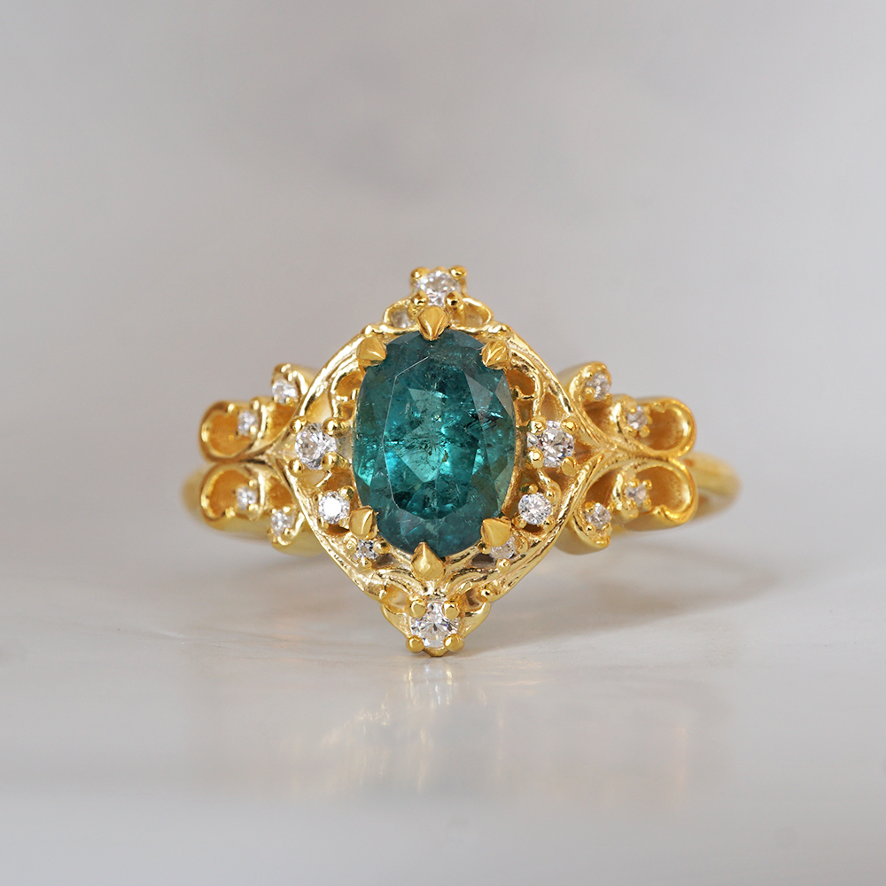 14K Teal Tourmaline Gates of Eden Ring