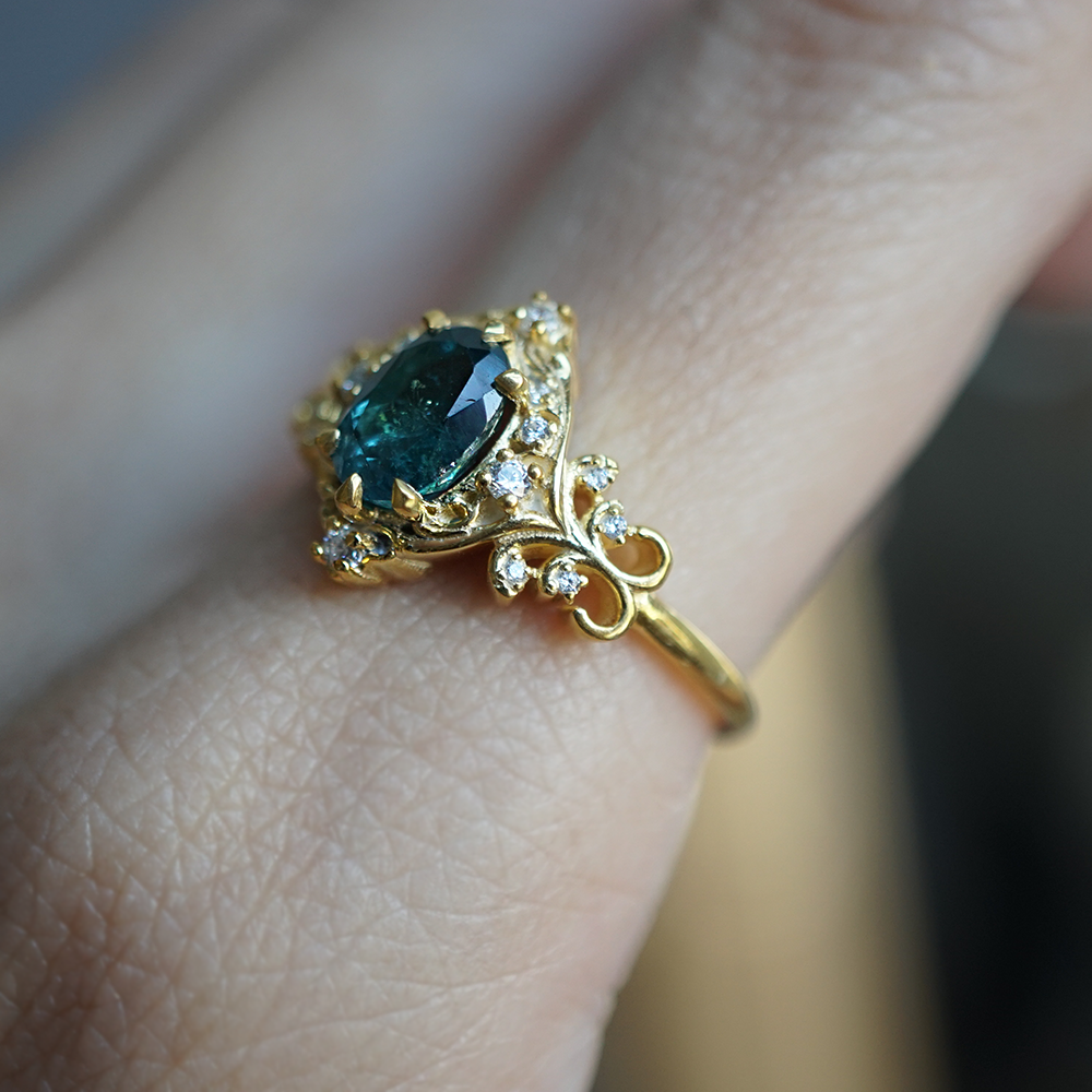 14K Teal Tourmaline Gates of Eden Ring