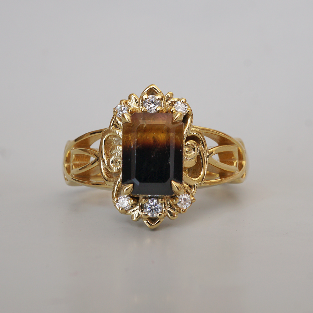 Limited Edition: Golden Eclipse Tourmaline Diamond Ring in 14K and 18K Gold