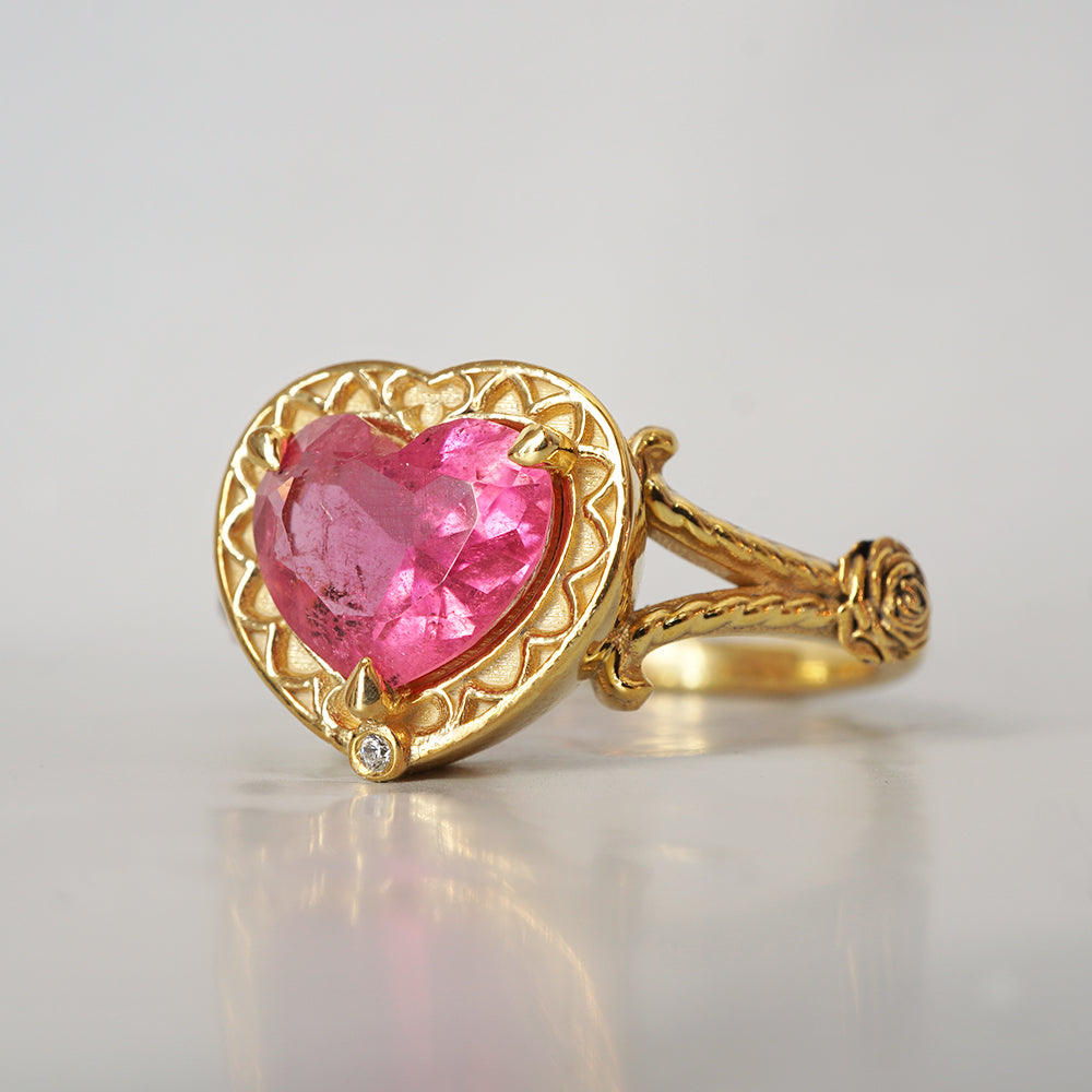 One Of A Kind: Gothic Pink Tourmaline Heart Ring in 14K and 18K Gold