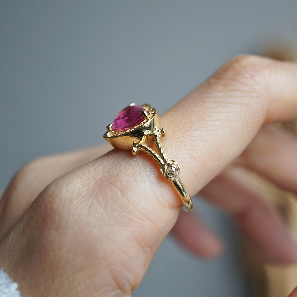 One Of A Kind: Gothic Pink Tourmaline Heart Ring in 14K and 18K Gold