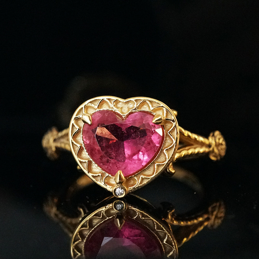 One Of A Kind: Gothic Pink Tourmaline Heart Ring in 14K and 18K Gold