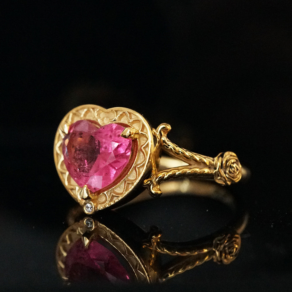 One Of A Kind: Gothic Pink Tourmaline Heart Ring in 14K and 18K Gold