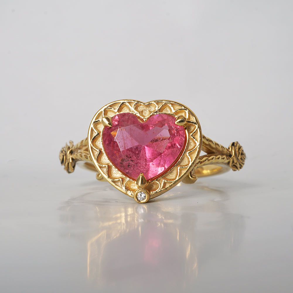 One Of A Kind: Gothic Pink Tourmaline Heart Ring in 14K and 18K Gold