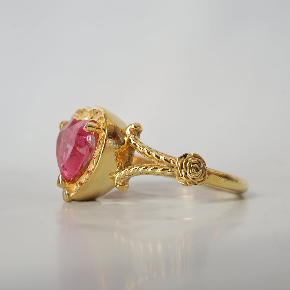 One Of A Kind: Gothic Pink Tourmaline Heart Ring in 14K and 18K Gold