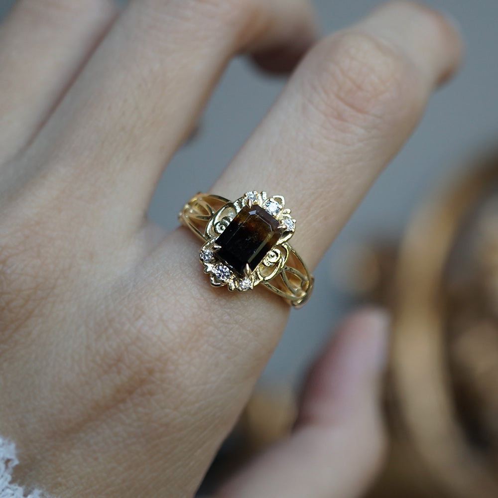 Limited Edition: Golden Eclipse Tourmaline Diamond Ring in 14K and 18K Gold