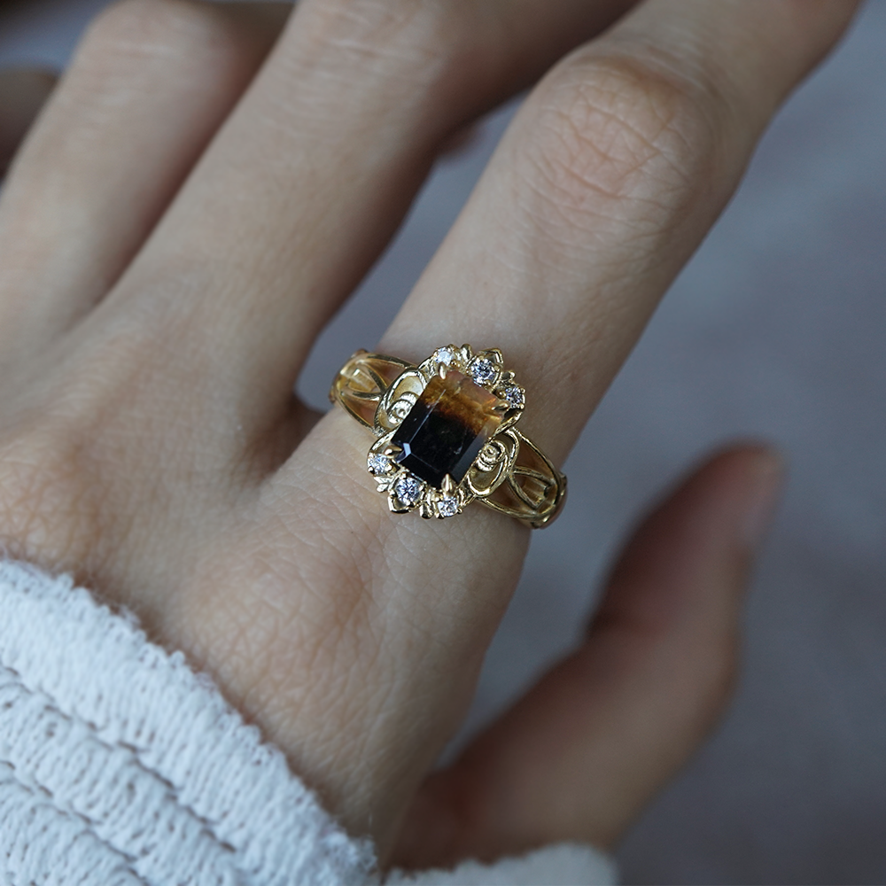 Limited Edition: Golden Eclipse Tourmaline Diamond Ring in 14K and 18K Gold