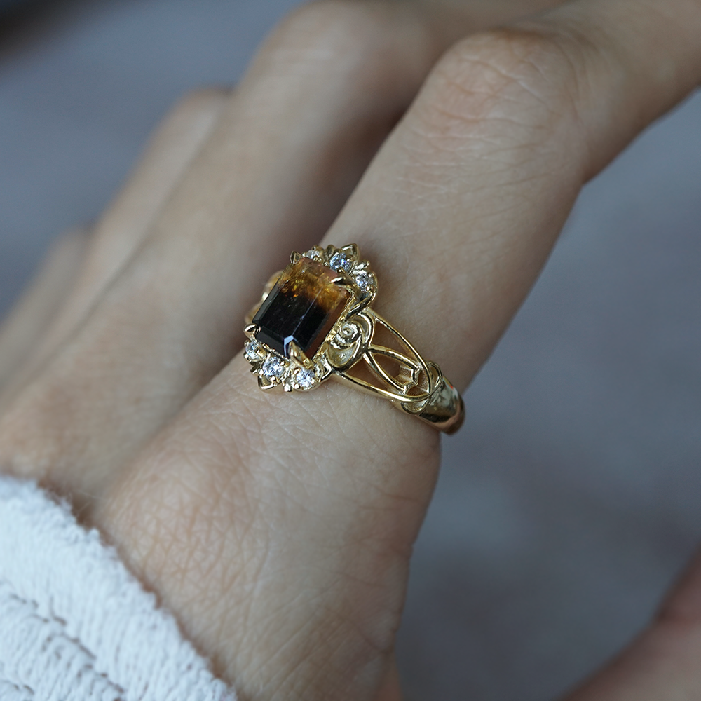 Limited Edition: Golden Eclipse Tourmaline Diamond Ring in 14K and 18K Gold