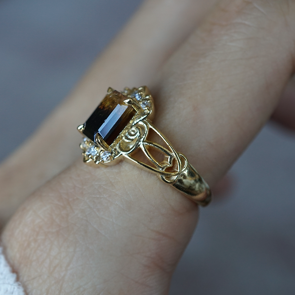 Limited Edition: Golden Eclipse Tourmaline Diamond Ring in 14K and 18K Gold