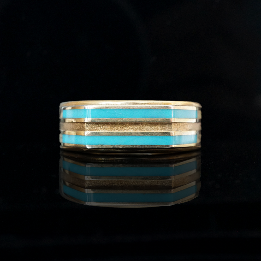 Turquoise Inlay Horizon Ring in Sterling Silver and 14K Gold, 5.8mm