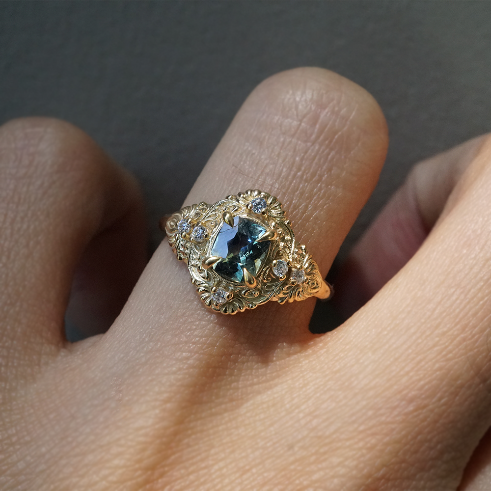 One Of A Kind: Bi-Color Sapphire Twilight Diamond Ring in 14K and 18K Gold